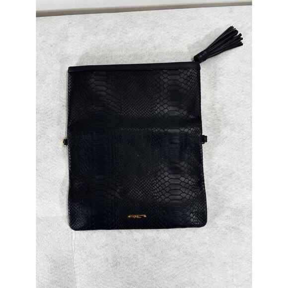 GiGi New York Handbags - GiGi New York Navy Blue Foldover Clutch Vegan Leather Snake Print Zipper NoStrap
